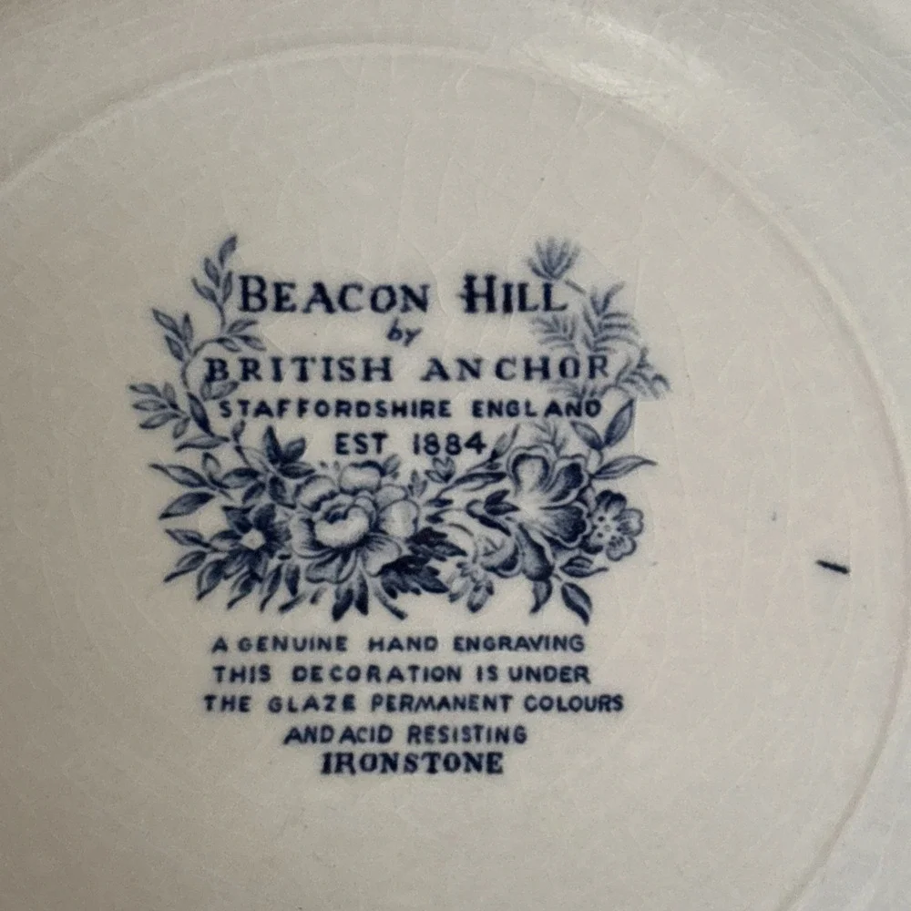 Staffordshire Beacon Hill by British Anchor Blue Salad Plates 8” - Set of 4
